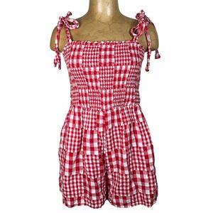 Old Navy Womens Red White Gingham Smocked Tie Strap Romper Size M spring‎ summer